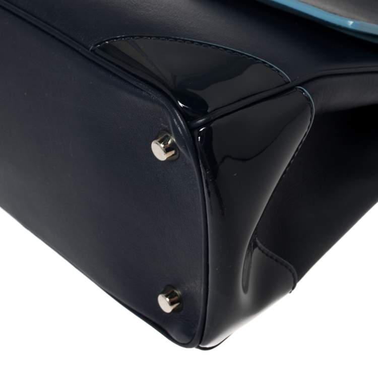 Pre Owned Dior Navy Blue Leather Small Be Dior Flap Top Handle Bag