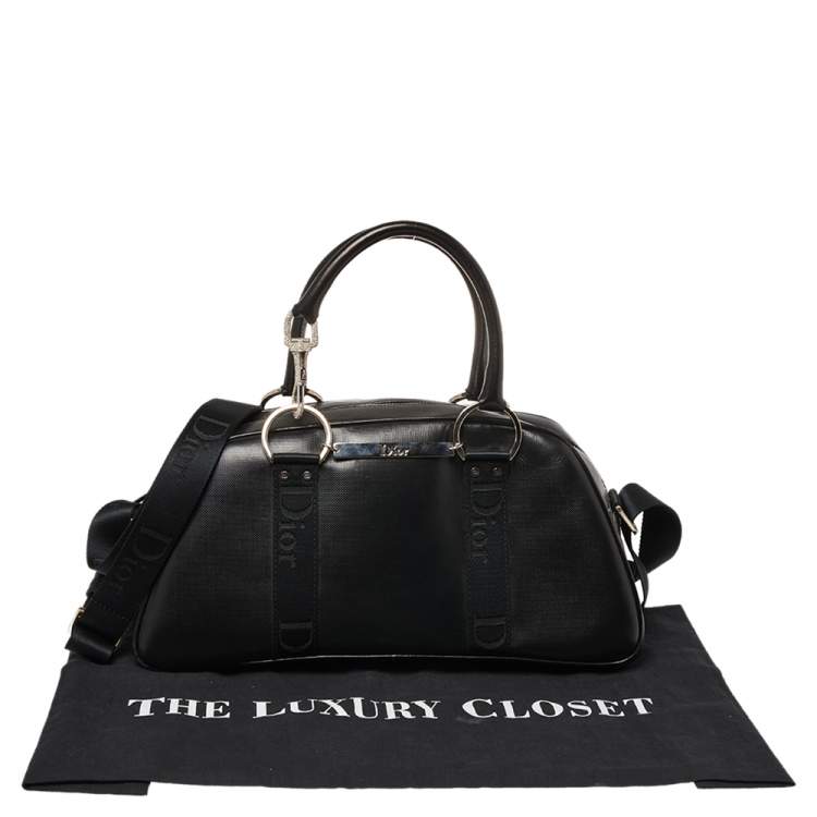 Pre Owned Dior Black Leather Crytal Hook Bowling Bag