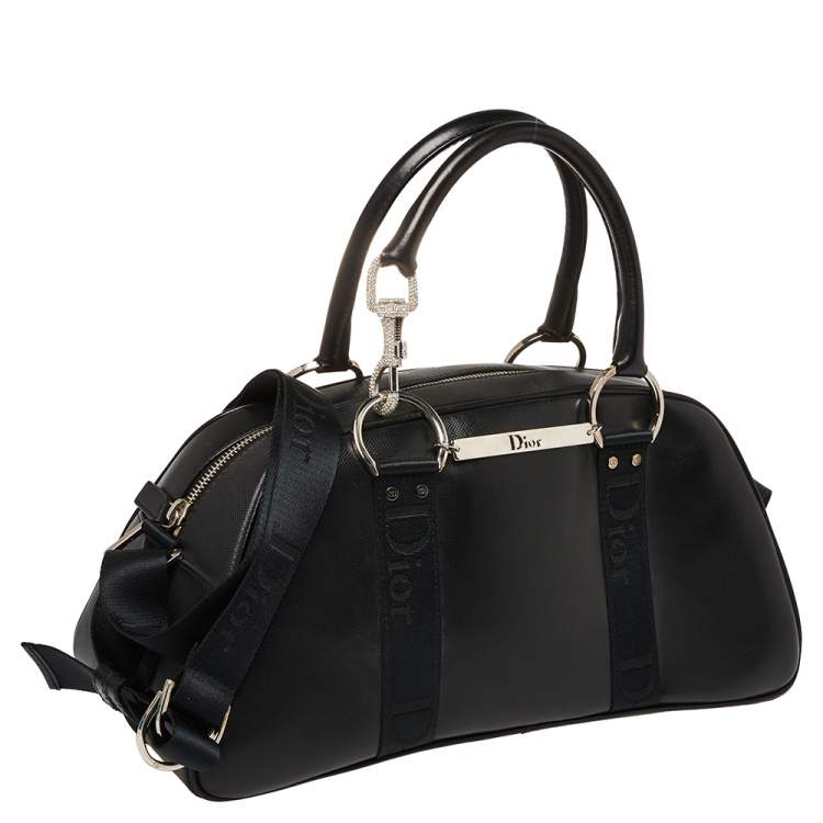 Pre Owned Dior Black Leather Crytal Hook Bowling Bag