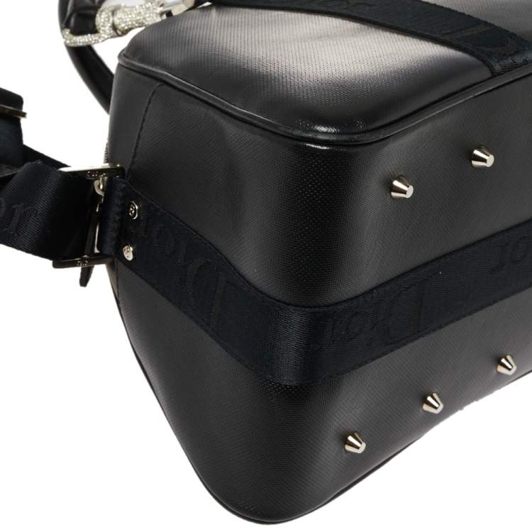 Pre Owned Dior Black Leather Crytal Hook Bowling Bag