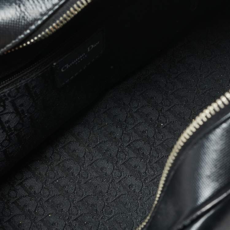 Pre Owned Dior Black Leather Crytal Hook Bowling Bag