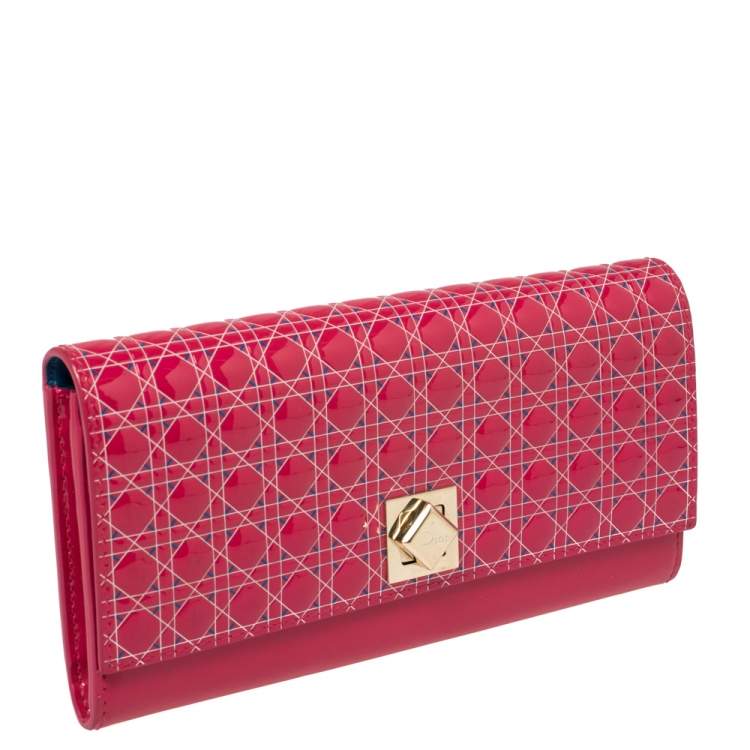 مملوكة مسبقًا Dior Pink Cannage Patent Leather Flap Continental Wallet