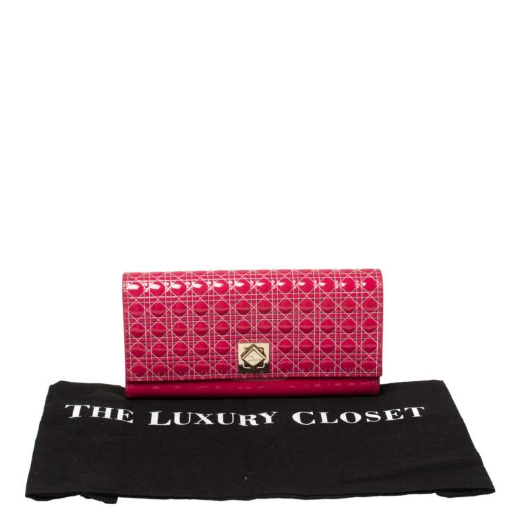 مملوكة مسبقًا Dior Pink Cannage Patent Leather Flap Continental Wallet