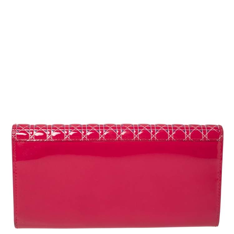 مملوكة مسبقًا Dior Pink Cannage Patent Leather Flap Continental Wallet