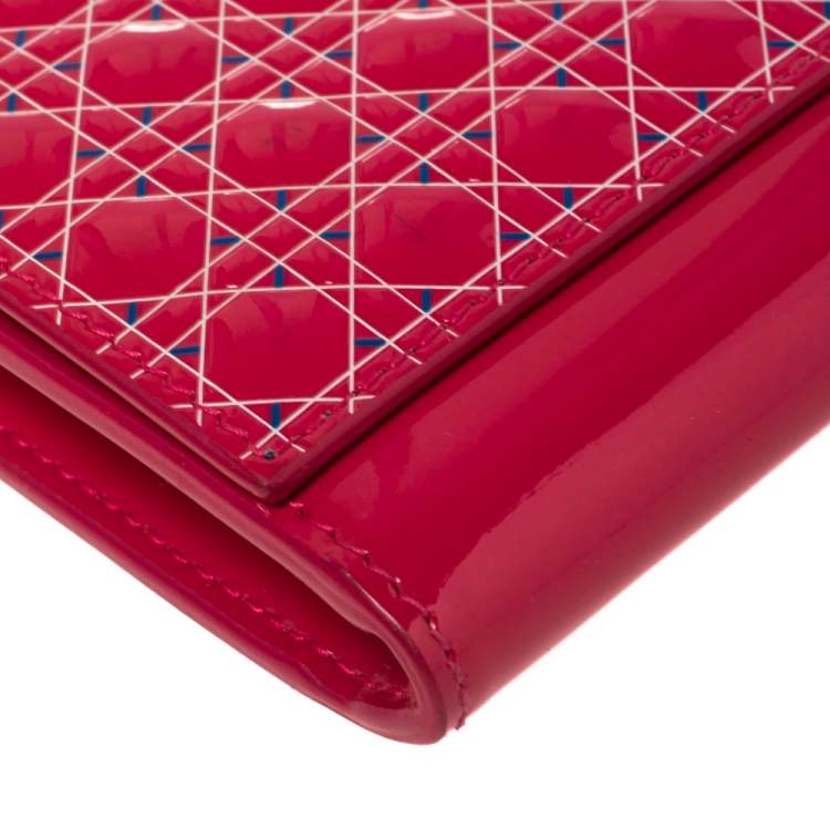 مملوكة مسبقًا Dior Pink Cannage Patent Leather Flap Continental Wallet