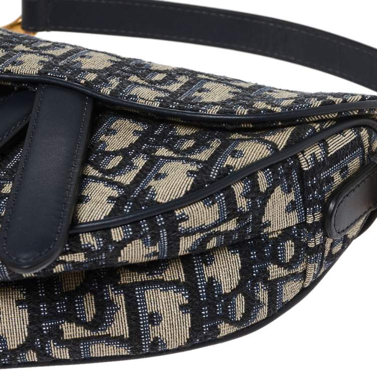 Pre Owned Dior Blue Diorissimo Canvas and Leather Mini Saddle Shoulder Bag