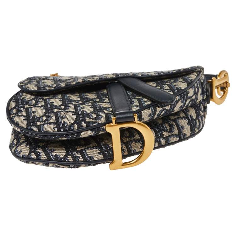 Pre Owned Dior Blue Diorissimo Canvas and Leather Mini Saddle Shoulder Bag