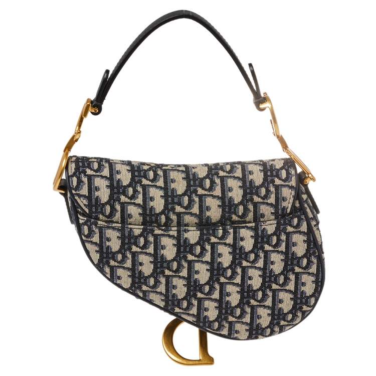 Pre Owned Dior Blue Diorissimo Canvas and Leather Mini Saddle Shoulder Bag