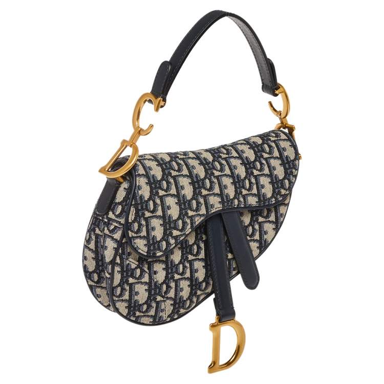 Pre Owned Dior Blue Diorissimo Canvas and Leather Mini Saddle Shoulder Bag