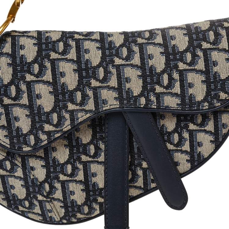 Pre Owned Dior Blue Diorissimo Canvas and Leather Mini Saddle Shoulder Bag