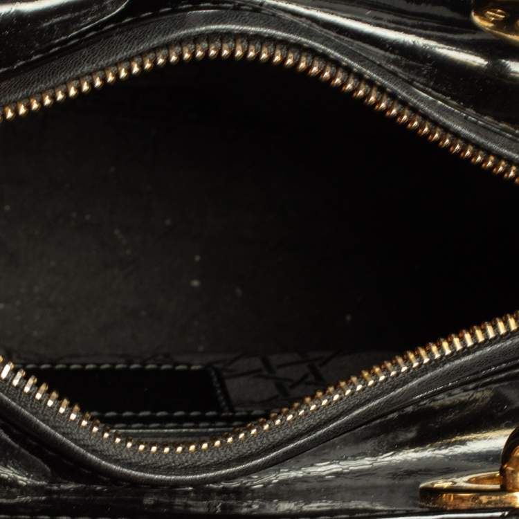 Pre Owned Dior Black Cannage Patent Leather Medium Lady Dior Tote