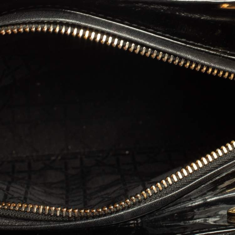 Pre Owned Dior Black Cannage Patent Leather Medium Lady Dior Tote