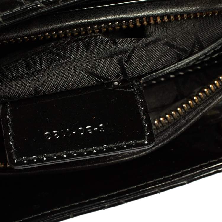 Pre Owned Dior Black Cannage Patent Leather Medium Lady Dior Tote