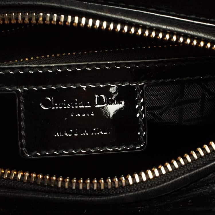 Pre Owned Dior Black Cannage Patent Leather Medium Lady Dior Tote