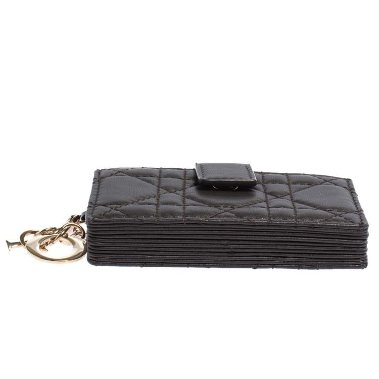 Pre Owned Dior Dark Brown Cannage Leather Gusset Card Holder