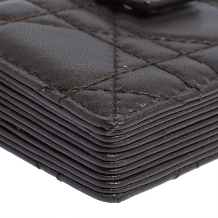 Pre Owned Dior Dark Brown Cannage Leather Gusset Card Holder