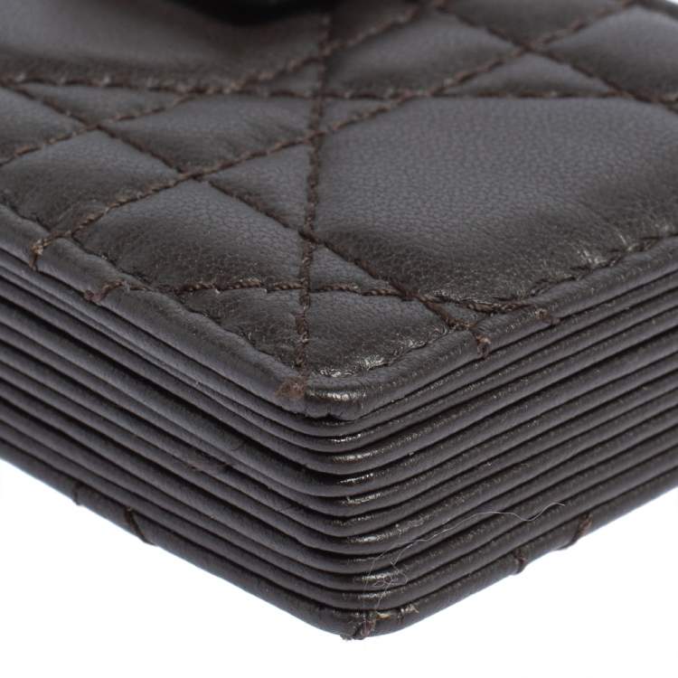 Pre Owned Dior Dark Brown Cannage Leather Gusset Card Holder