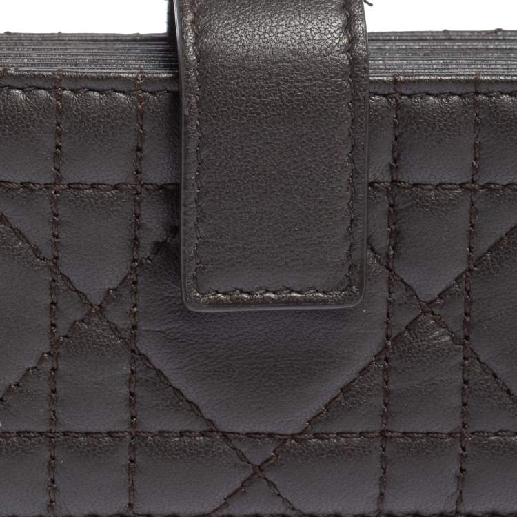 Pre Owned Dior Dark Brown Cannage Leather Gusset Card Holder