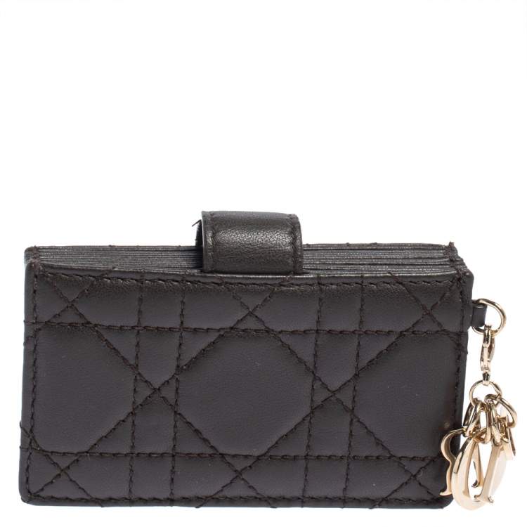 Pre Owned Dior Dark Brown Cannage Leather Gusset Card Holder