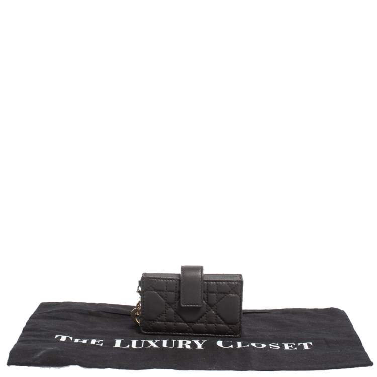 Pre Owned Dior Dark Brown Cannage Leather Gusset Card Holder