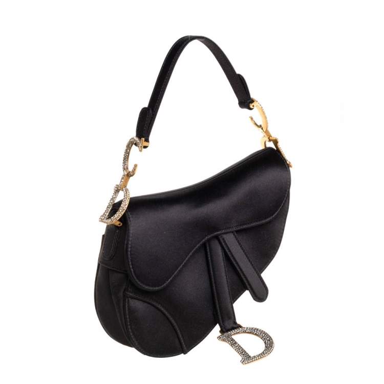 Pre Owned Dior Black Satin Mini Saddle Shoulder Bag