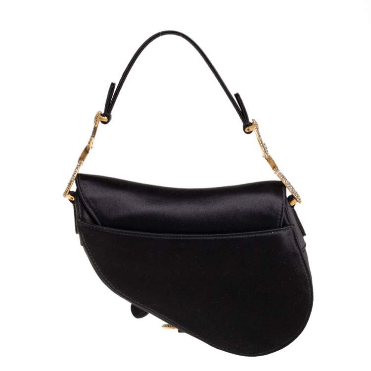 Pre Owned Dior Black Satin Mini Saddle Shoulder Bag