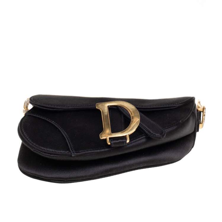 Pre Owned Dior Black Satin Mini Saddle Shoulder Bag