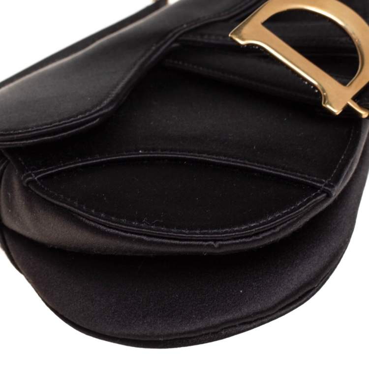 Pre Owned Dior Black Satin Mini Saddle Shoulder Bag