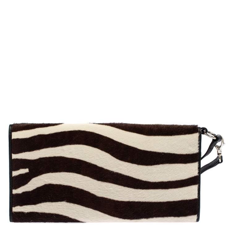Pre Owned Dior Black/White Calf Hair and Leather Jazz Club Wristlet Clutch