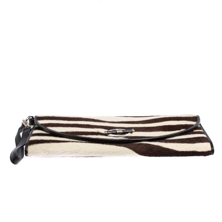 Pre Owned Dior Black/White Calf Hair and Leather Jazz Club Wristlet Clutch