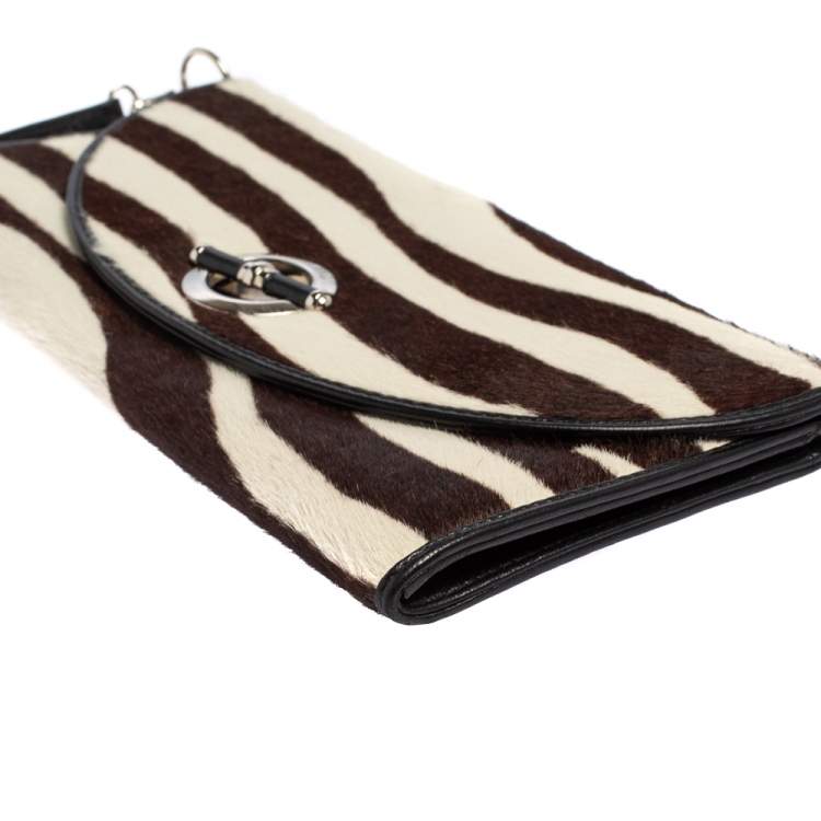 Pre Owned Dior Black/White Calf Hair and Leather Jazz Club Wristlet Clutch