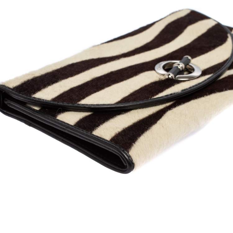 Pre Owned Dior Black/White Calf Hair and Leather Jazz Club Wristlet Clutch