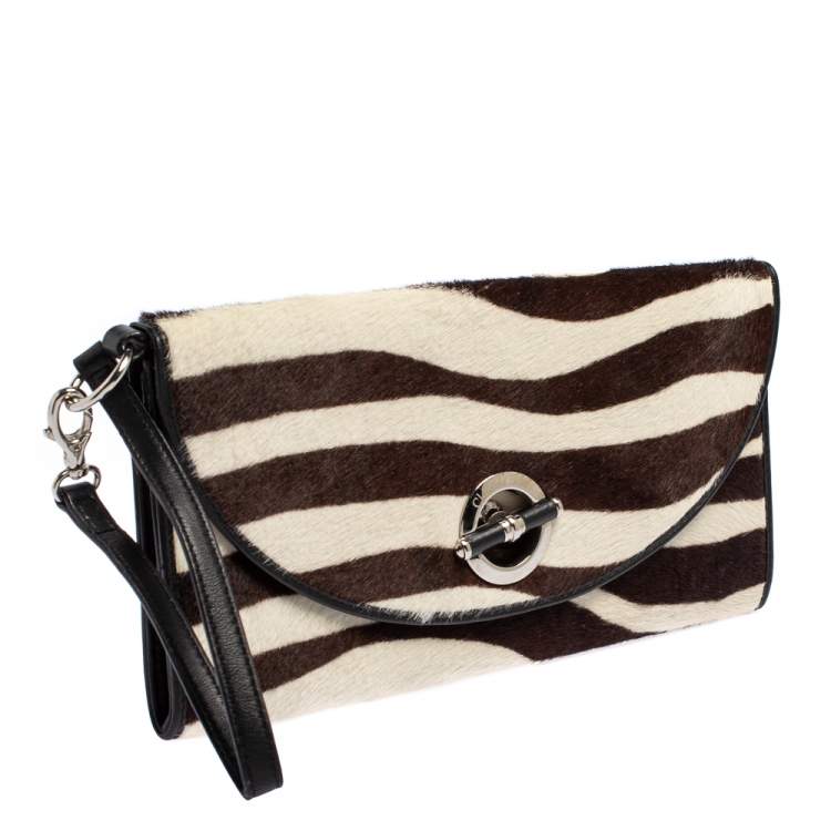 Pre Owned Dior Black/White Calf Hair and Leather Jazz Club Wristlet Clutch