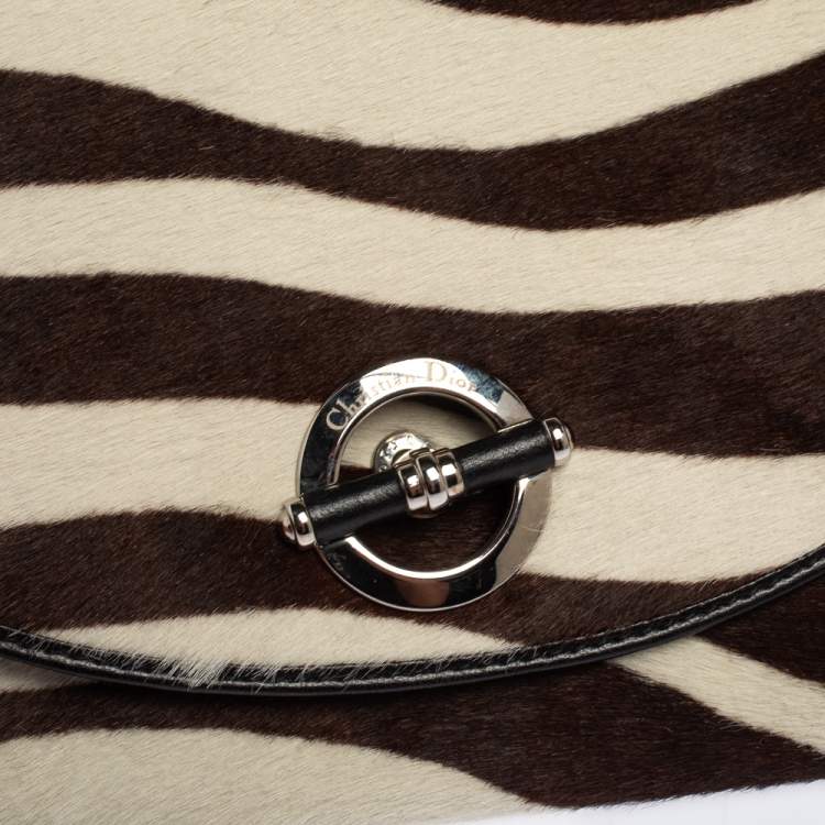 Pre Owned Dior Black/White Calf Hair and Leather Jazz Club Wristlet Clutch