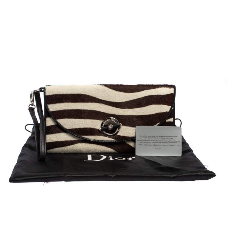 Pre Owned Dior Black/White Calf Hair and Leather Jazz Club Wristlet Clutch
