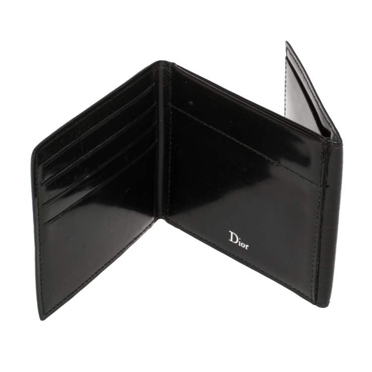 Pre Owned Dior Black Leather Trifold Compact Wallet