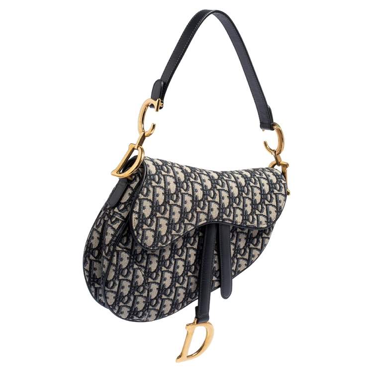 Pre Owned Dior Blue Canvas and Leather Diorissimo Saddle Bag