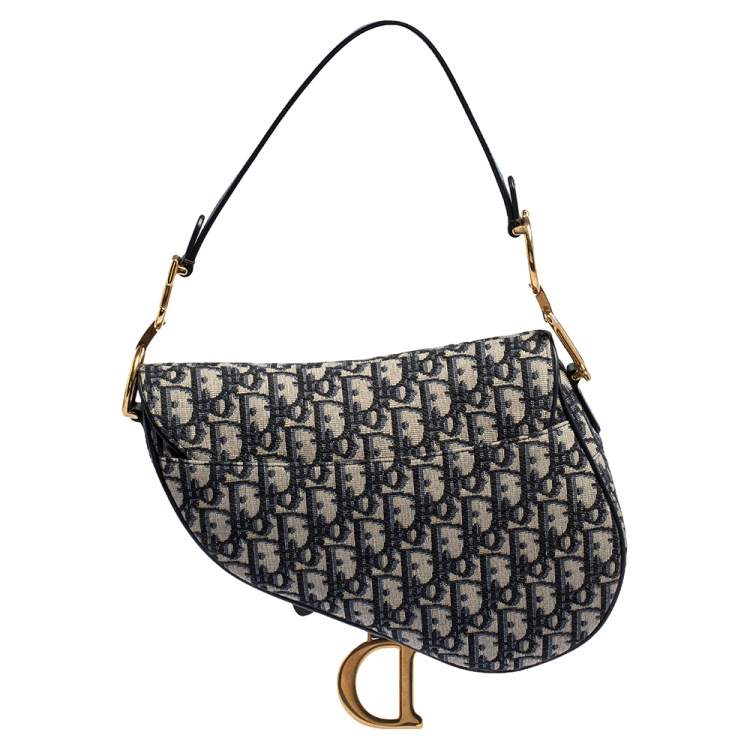 Pre Owned Dior Blue Canvas and Leather Diorissimo Saddle Bag