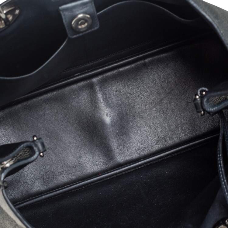 Pre Owned Dior Teal Green Flower Print Leather Large Diorissimo Shopper Tote