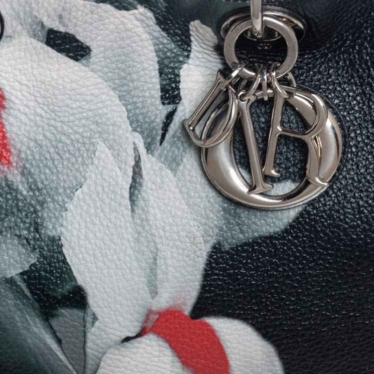 Pre Owned Dior Teal Green Flower Print Leather Large Diorissimo Shopper Tote