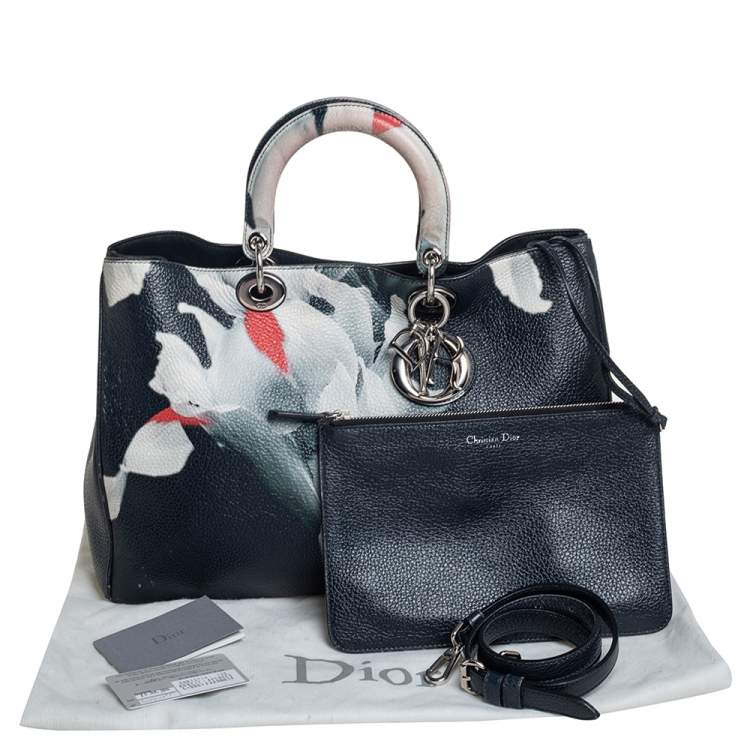 Pre Owned Dior Teal Green Flower Print Leather Large Diorissimo Shopper Tote