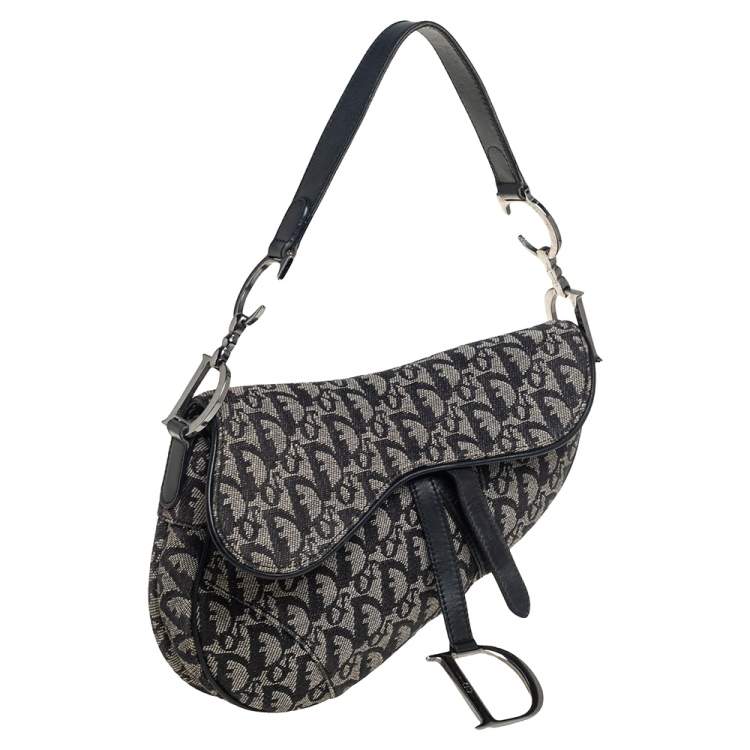 Pre Owned Dior Black Oblique Canvas Saddle Bag