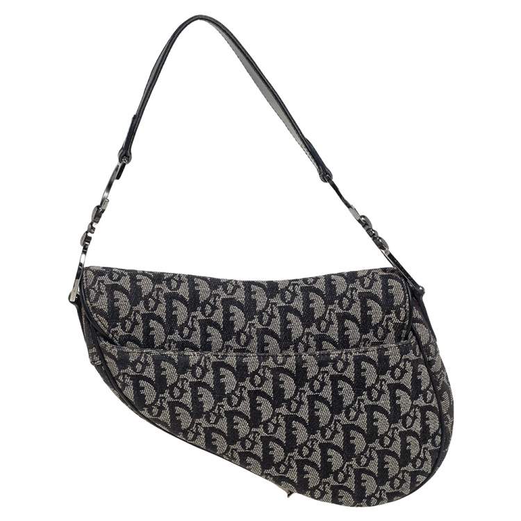 Pre Owned Dior Black Oblique Canvas Saddle Bag