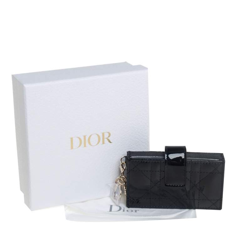 Pre Owned  Dior Black Cannage Patent Leather Lady Dior Gusset Card Case 