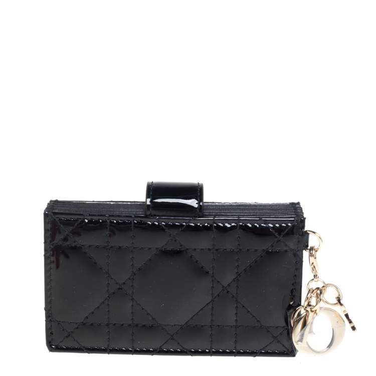 Pre Owned  Dior Black Cannage Patent Leather Lady Dior Gusset Card Case 