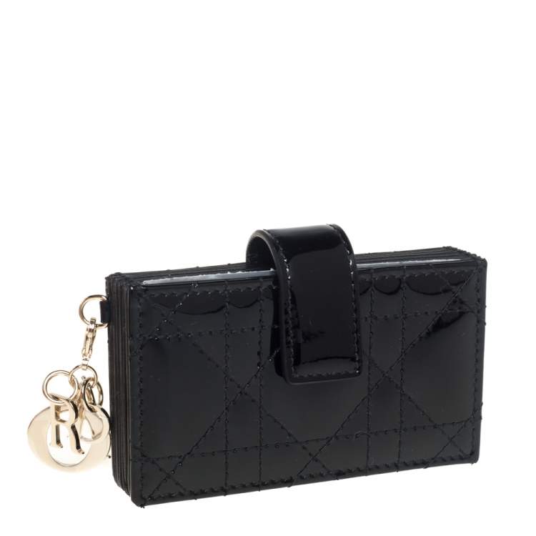 Pre Owned  Dior Black Cannage Patent Leather Lady Dior Gusset Card Case 