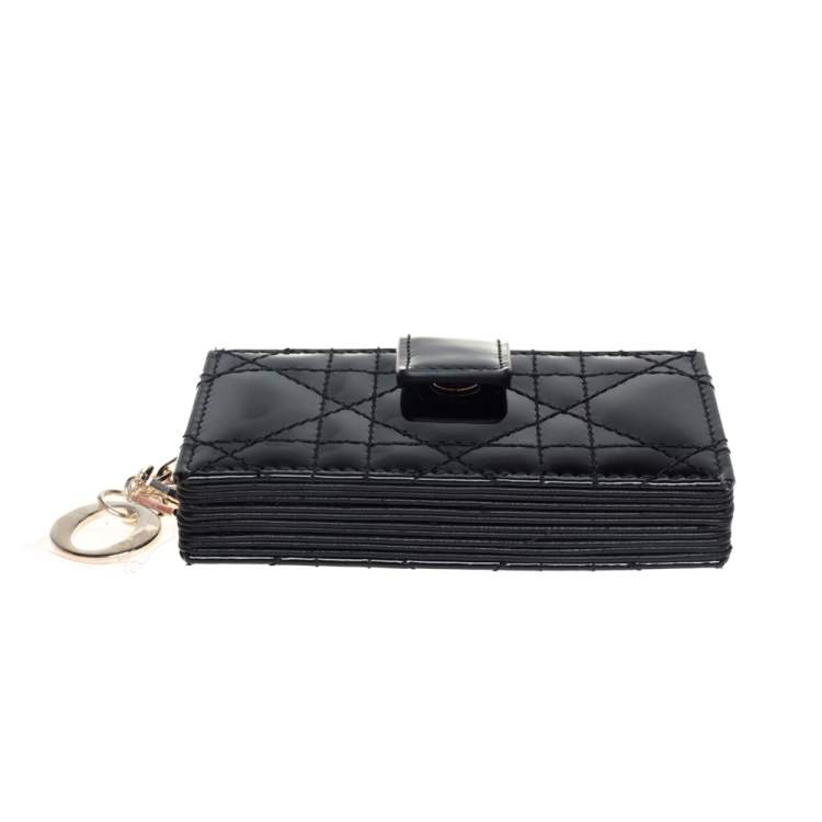 Pre Owned  Dior Black Cannage Patent Leather Lady Dior Gusset Card Case 