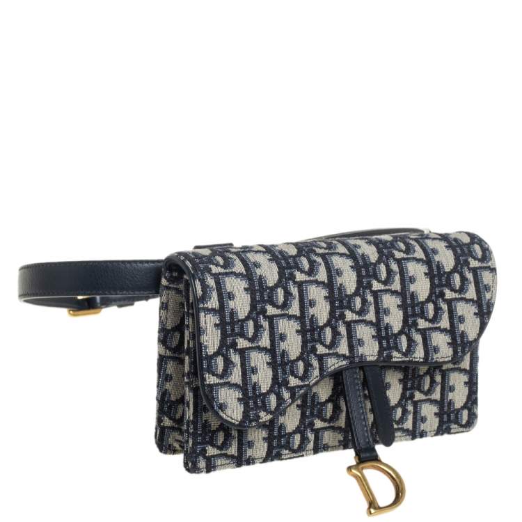 Pre Owned Dior Navy Blue/White Oblique Canvas and Leather Saddle Belt Bag