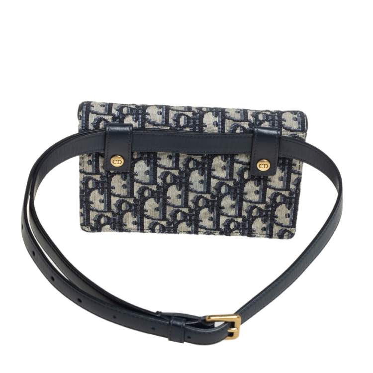 Pre Owned Dior Navy Blue/White Oblique Canvas and Leather Saddle Belt Bag