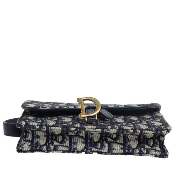 Pre Owned Dior Navy Blue/White Oblique Canvas and Leather Saddle Belt Bag